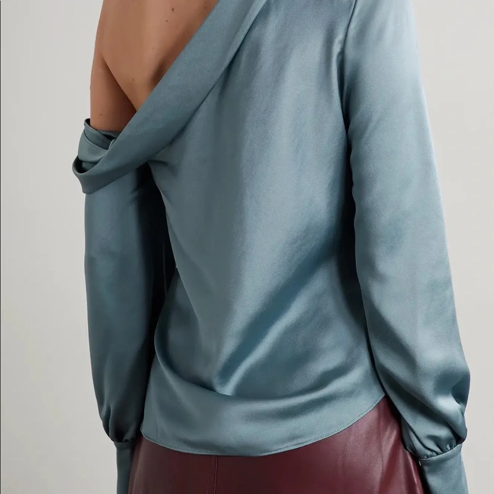 Alice one-shoulder draped satin blouse - Picture 4 of 10